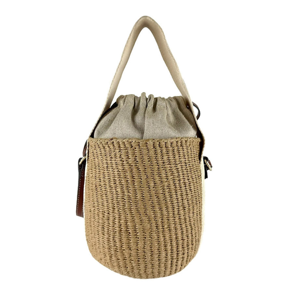 Chloe Woody Basket Canvas Shoulder Bag Beige Cream
